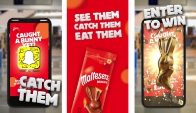 瑪氏箭牌與Snapchat合作推出AR麥麗素兔廣告。照片:火星上